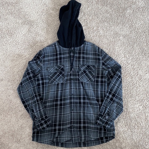 No Boundaries Hoodie Flannel Grey/Black - Picture 1 of 4